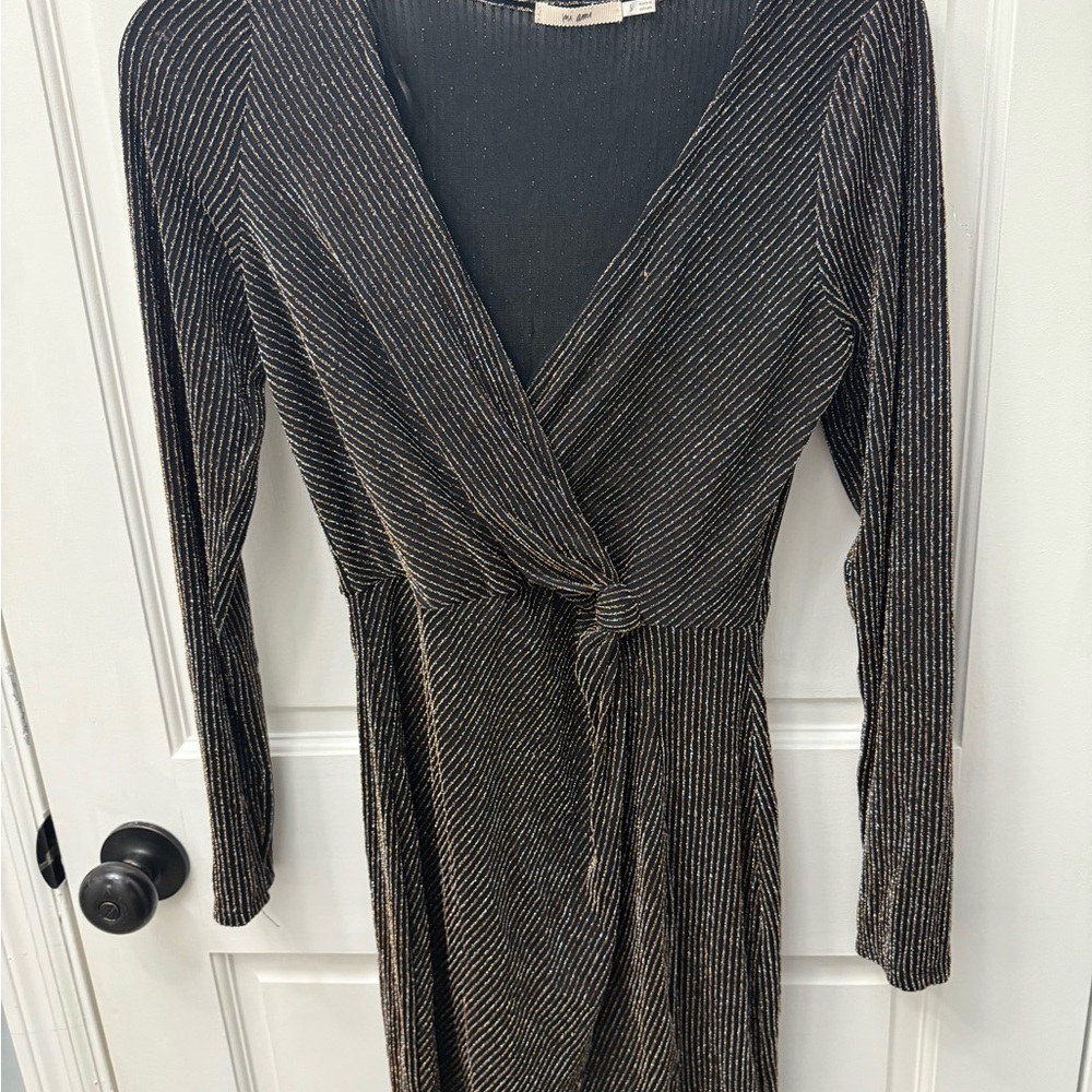 Francesca's Black and Gold Striped Long Sleeve Dress